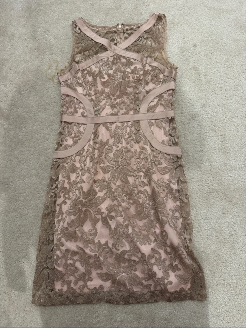 JS Collections Rose gold Lace-Overlay Midi Dress